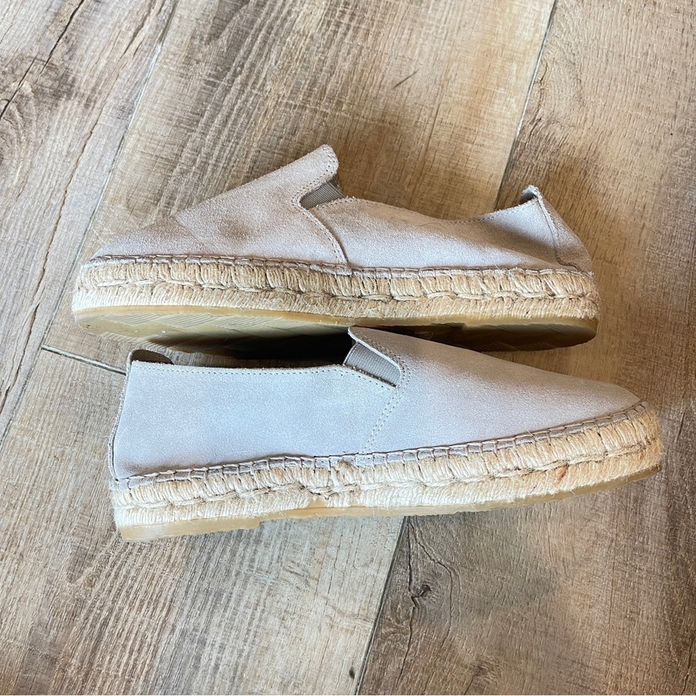 Fabiolas Light Gray Soft Suede Slip On Espadrille Flats - Picture 4 of 5